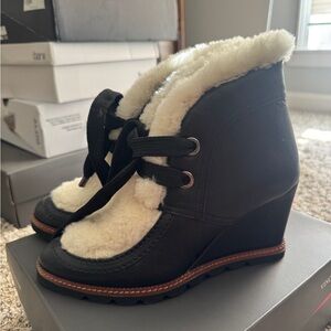 Cozy Black Shearling Wedge Boots
